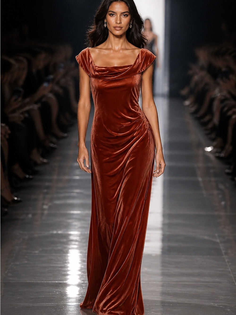 Marc New York Rust Velvet Cowl-Neck Maxi Gown